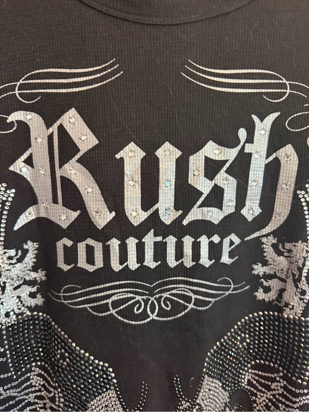 Rush Couture Rhinestone Winged Pistols Thermal Shirt Black XL - Picture 4 of 8
